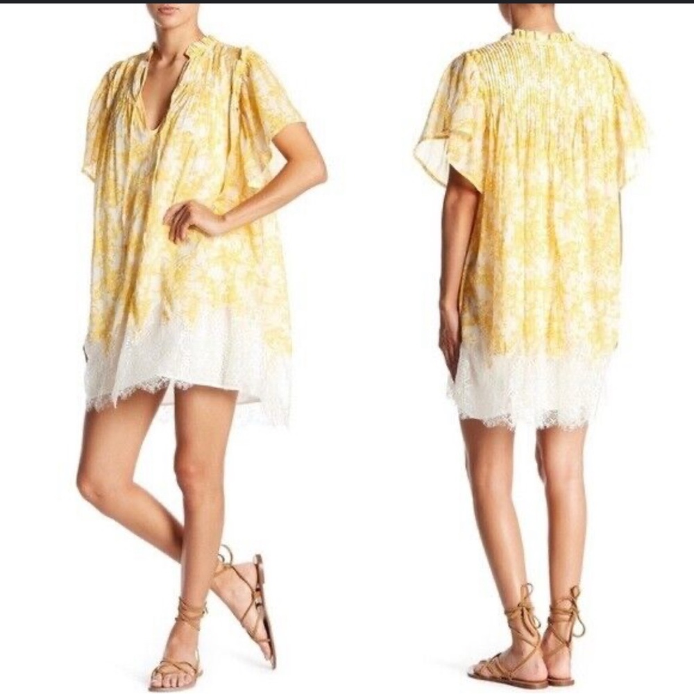 NWT Free People | Marigold Mini Dress Floral Cotton & Lace Trim - size Small
